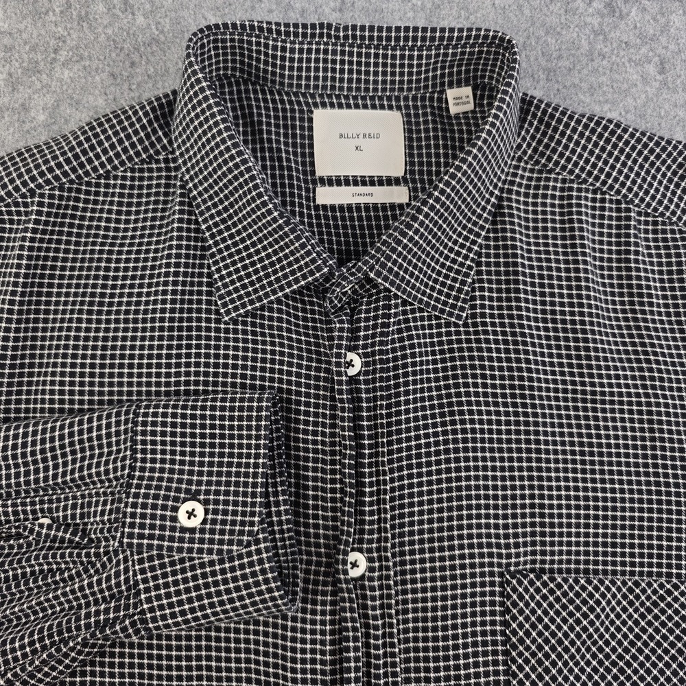 Billy Reid Shirt Mens XL Standard Black White Check Long Sleeve Button Up